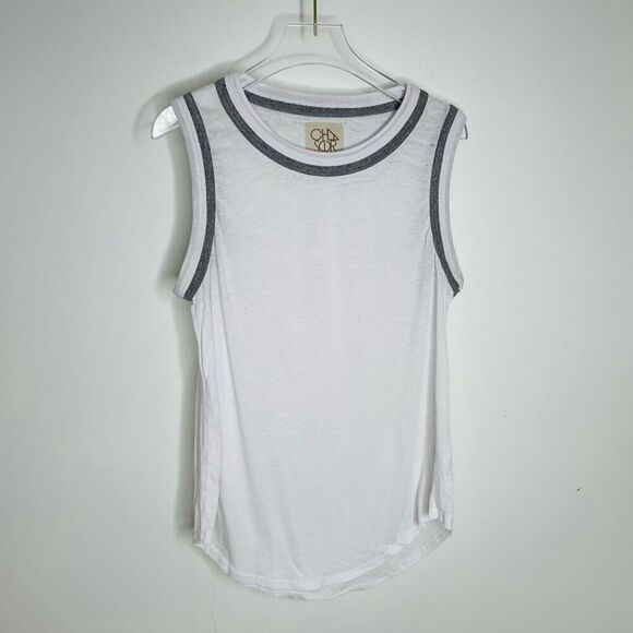 Chaser White Crewneck Tank Top‎ Dark Gray Piping Detail Medium M - Picture 8 of 8